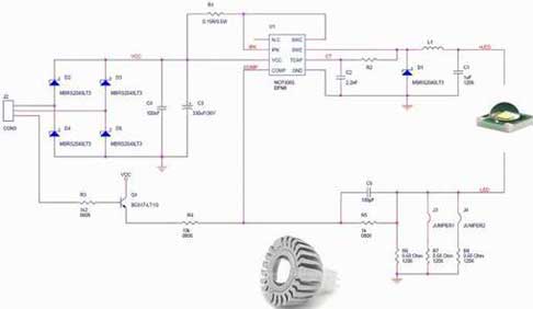 安森美半导体NCP3065在LED恒流降压控制应用中的示意图